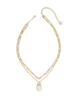 Daphne Bow Multi Strand Necklace: Gold IRIDESCENT CRYSTAL IVORY ILLUSION