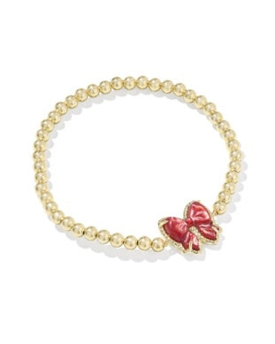 HALEY BOW STRETCH BRACELET GOLD SCARLET RED MOTHER OF PEARL