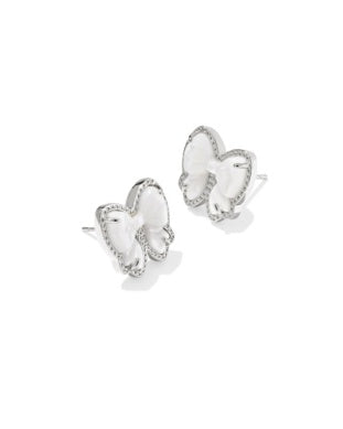 HALEY BOW STUD EARRINGS SILVER IVORY MOTHER OF PEARL