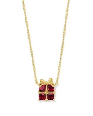 PRESENT SHORT PENDANT NECKLACE GOLD RED CRYSTAL