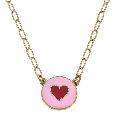 Love Heart Enamel Pendant Necklace: Fuchsia