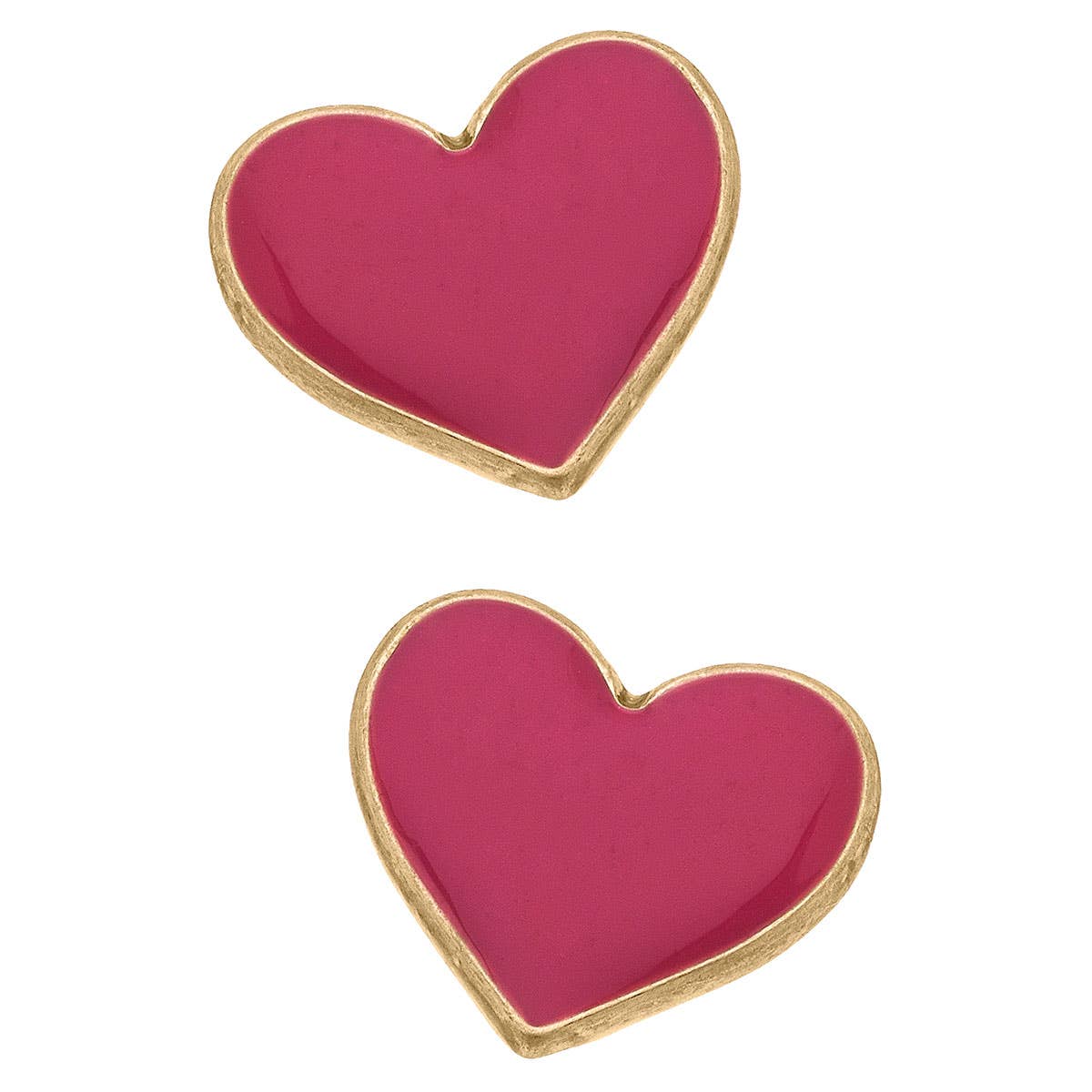 Love Heart-Shaped Enamel Stud Earrings in Fuchsia